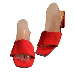 Pizz Annuzi Red Suede Slip-On Sandals 2" Block Heel, Summer Chic Size 8 Open Toe